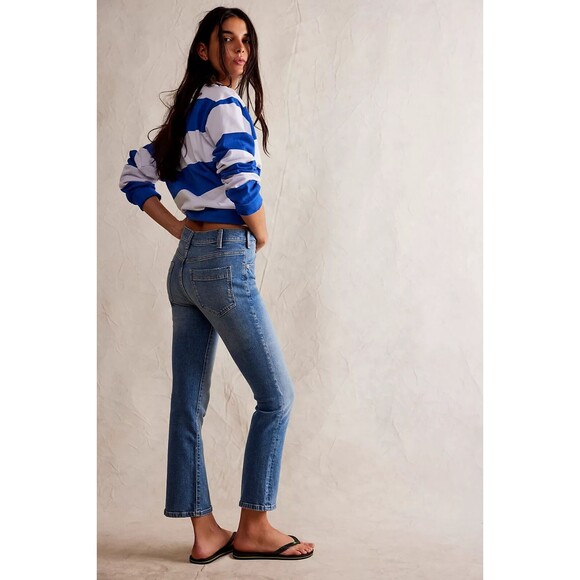 We The Free People Low Maintenance Crop Boot Denim Jean Blue Mid Rise Boho New - Picture 3 of 14